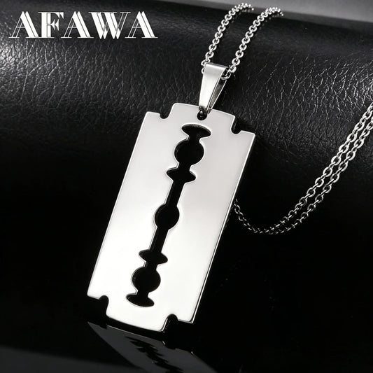 Hiphop Razor Blade Pendant Necklace Men Stainless Steel Male Knife Razorblade Shaver Shape Chain Jewelry N443S01