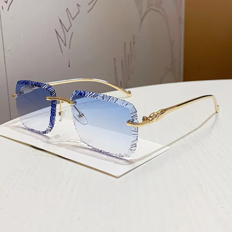 Fashion Luxury Brand Designer Sunglasses Women Men 2026 Leopard Rimless Vintage Elegant Shades Glasses Trendy Cute Sunglasses