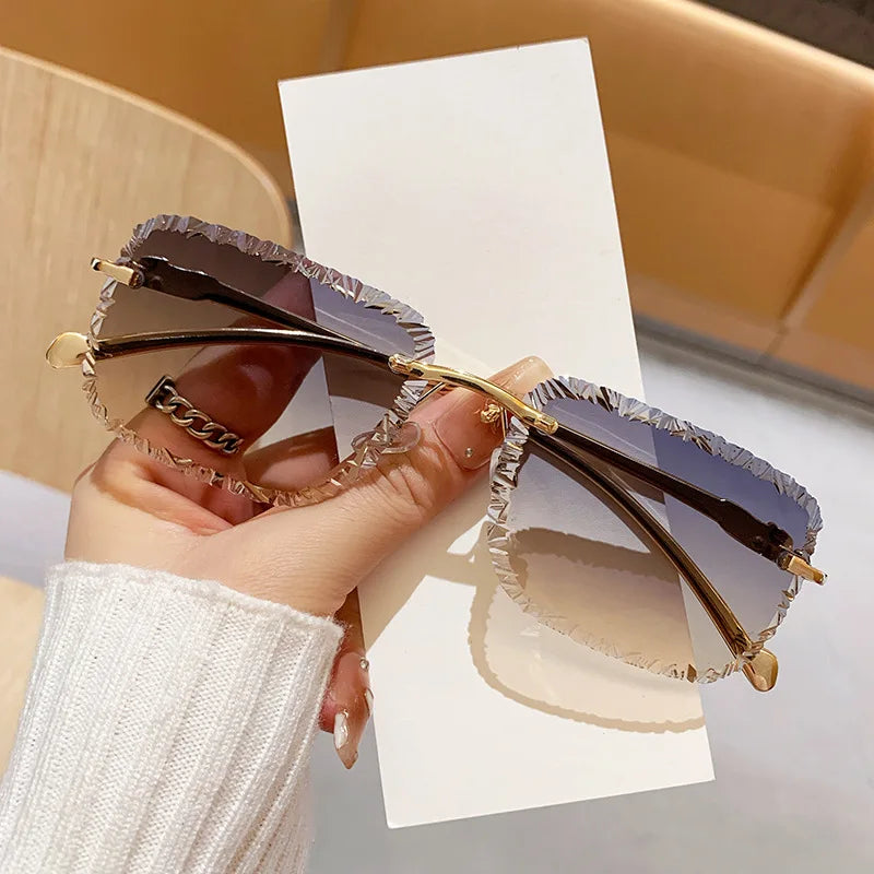 Fashion Luxury Brand Designer Sunglasses Women Men 2026 Leopard Rimless Vintage Elegant Shades Glasses Trendy Cute Sunglasses