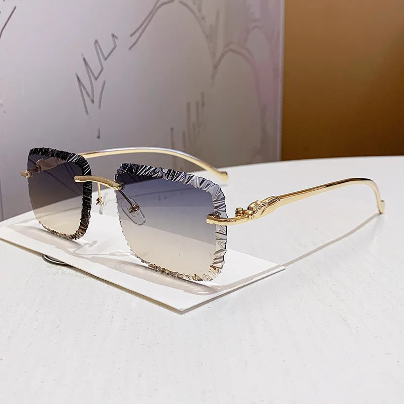 Fashion Luxury Brand Designer Sunglasses Women Men 2026 Leopard Rimless Vintage Elegant Shades Glasses Trendy Cute Sunglasses