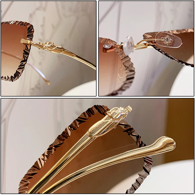 Fashion Luxury Brand Designer Sunglasses Women Men 2026 Leopard Rimless Vintage Elegant Shades Glasses Trendy Cute Sunglasses