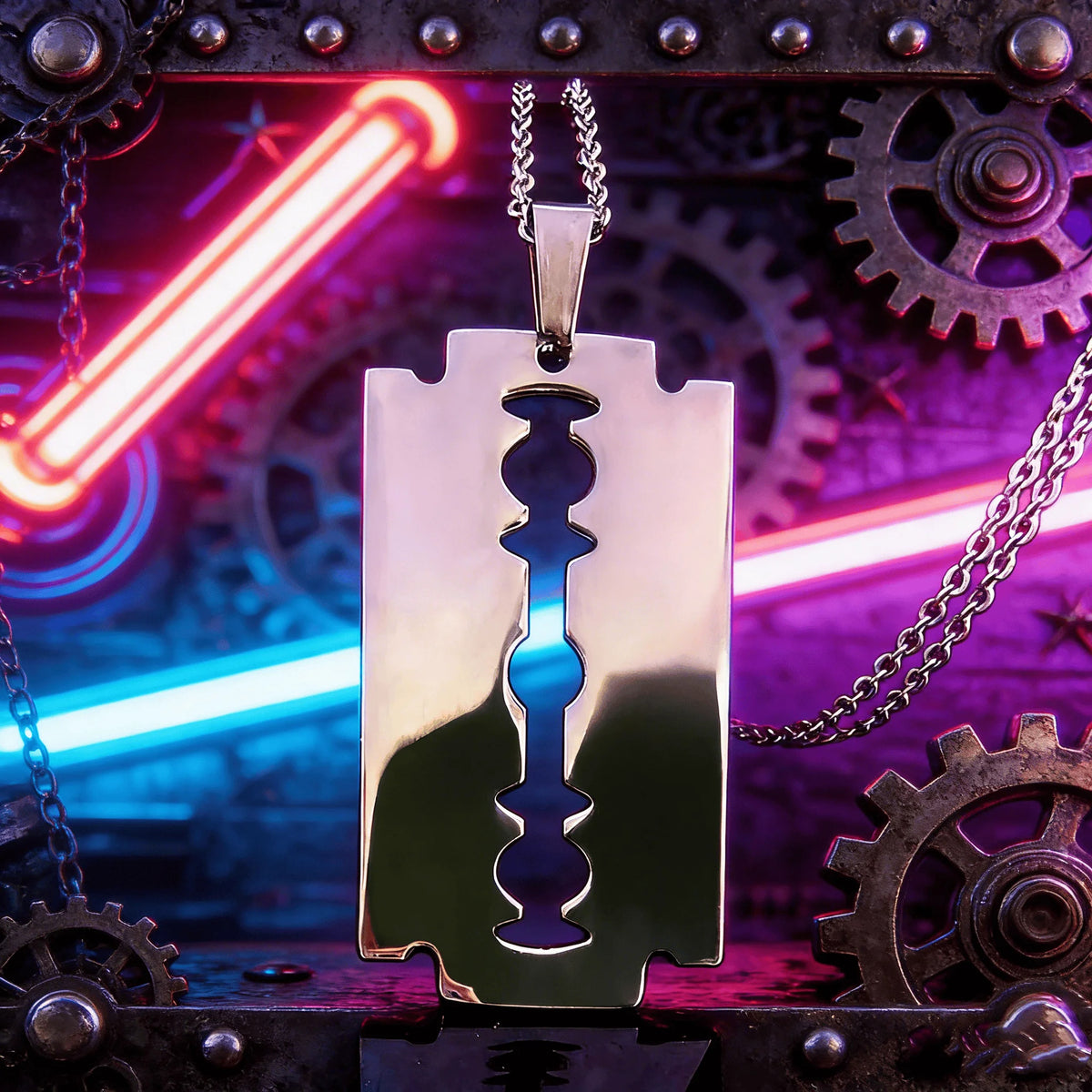 Hiphop Razor Blade Pendant Necklace Men Stainless Steel Male Knife Razorblade Shaver Shape Chain Jewelry N443S01