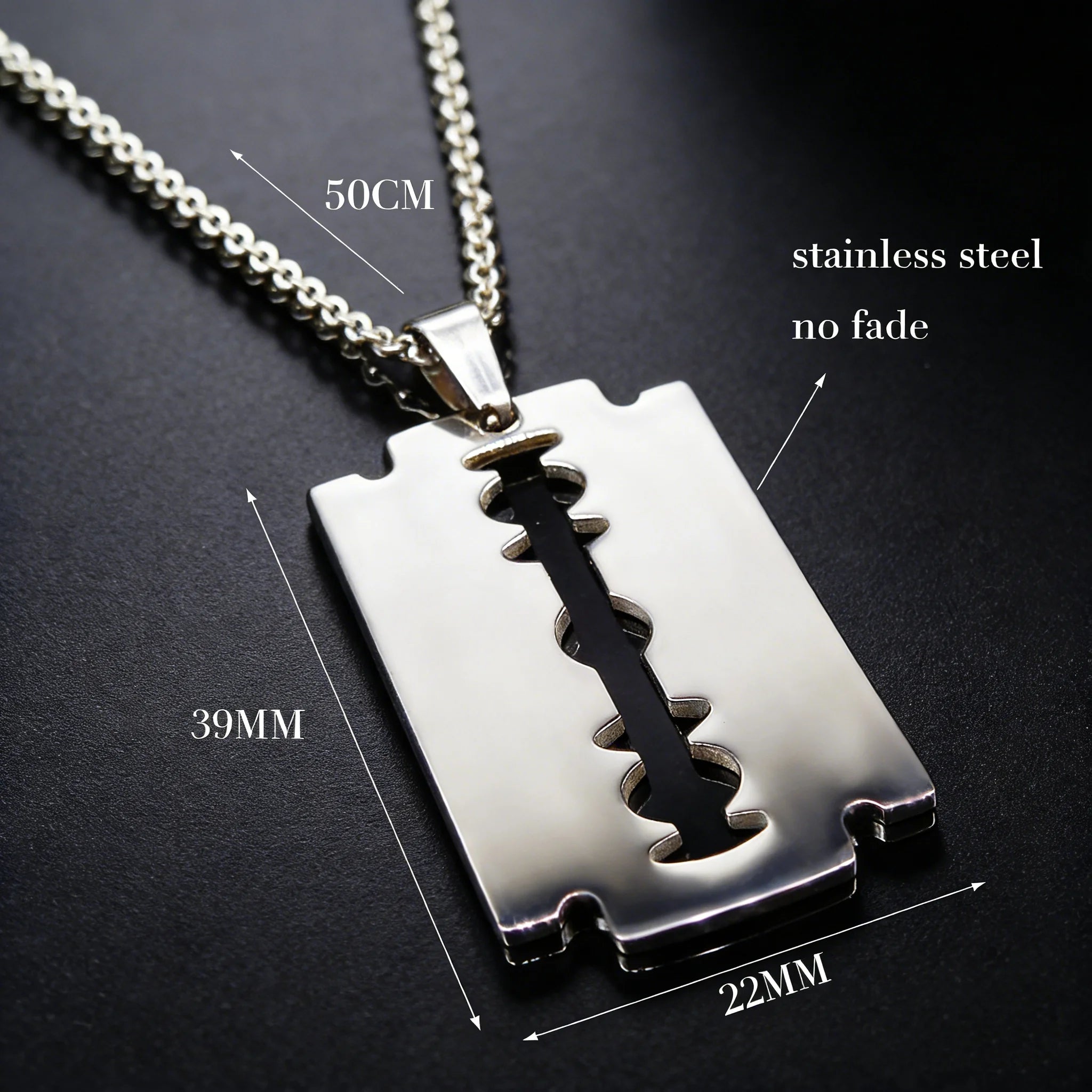 Hiphop Razor Blade Pendant Necklace Men Stainless Steel Male Knife Razorblade Shaver Shape Chain Jewelry N443S01
