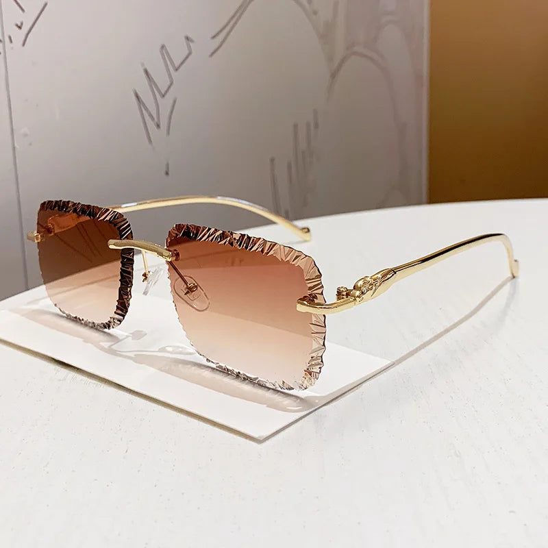 Fashion Luxury Brand Designer Sunglasses Women Men 2026 Leopard Rimless Vintage Elegant Shades Glasses Trendy Cute Sunglasses