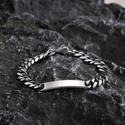 Vnox Free Engraving 9mm Stainless Steel Name ID Bracelets for Men, Metal Nameplate Cuban Chain Wristband,Custom Meaningful Gift